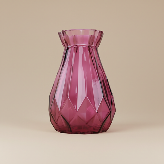 Vase en verre transparent conique rose