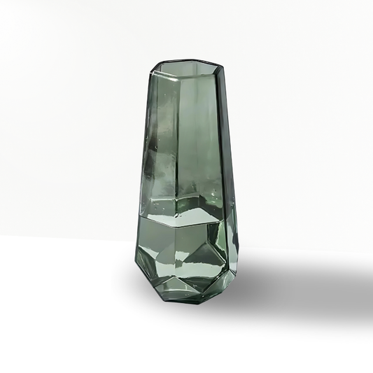 Vase en verre transparent vert origami