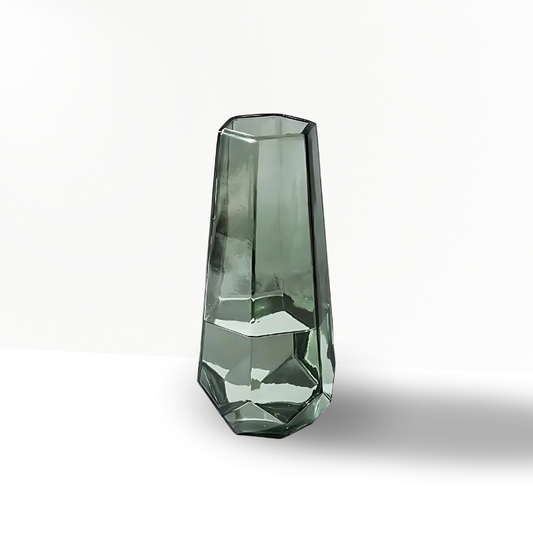 Vase en verre transparent vert origami taille M