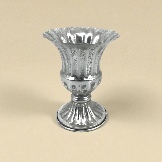 Vase métal centre de table argenté allongé