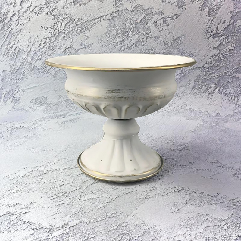 Vase métal centre de table blanc taille L