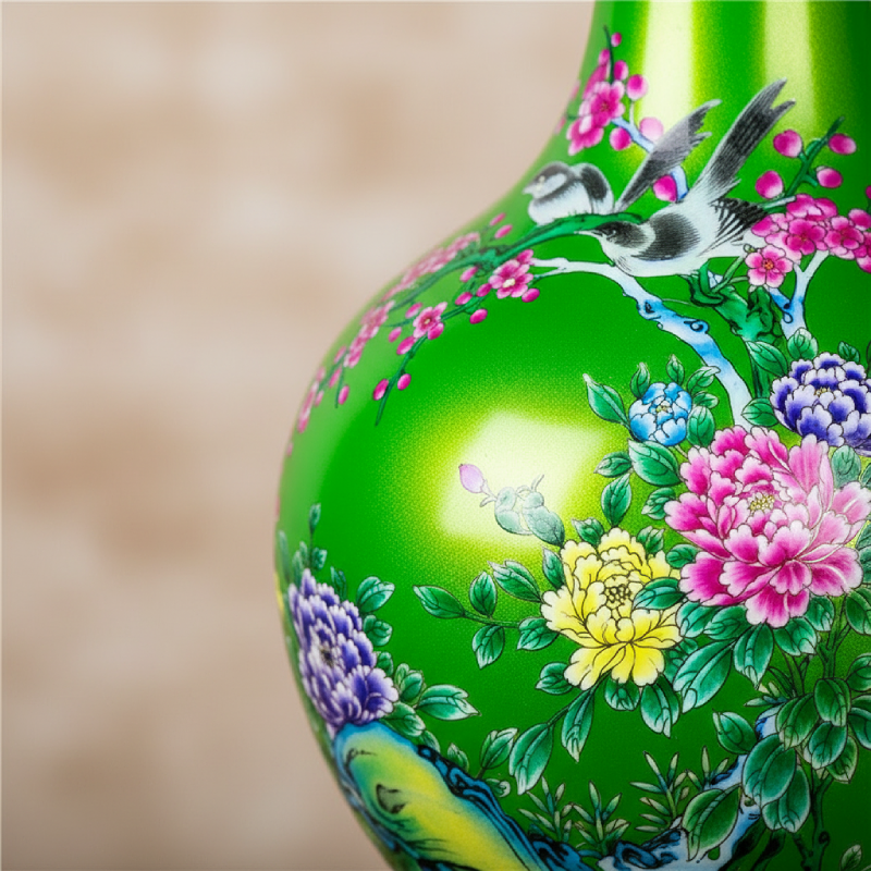 Vase porcelaine asiatique vert floral detail matiere