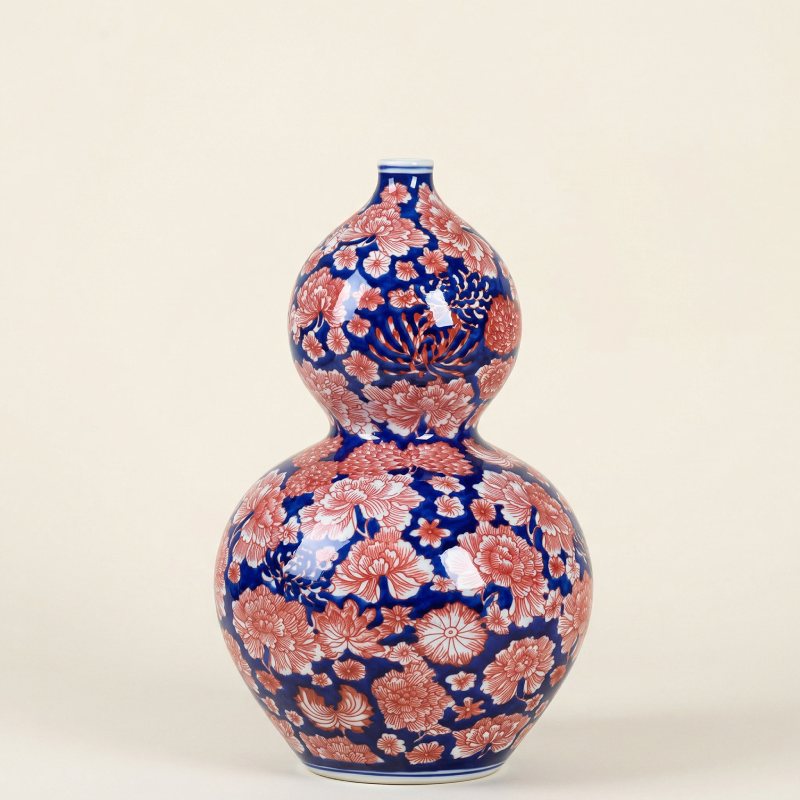 Vases en porcelaine bleu profond et motifs floraux rouges – Élégance asiatique raffinée L'UNIVERS DU VASE