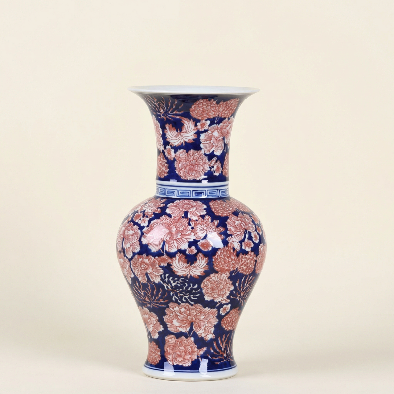 Vases en porcelaine bleu profond et motifs floraux rouges – Élégance asiatique raffinée L'UNIVERS DU VASE