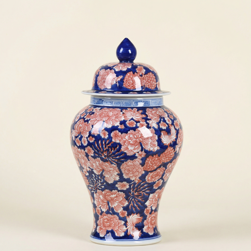 Vases en porcelaine bleu profond et motifs floraux rouges – Élégance asiatique raffinée L'UNIVERS DU VASE
