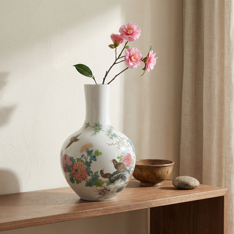 Vase porcelaine motif fleurs et oiseaux lifestyle