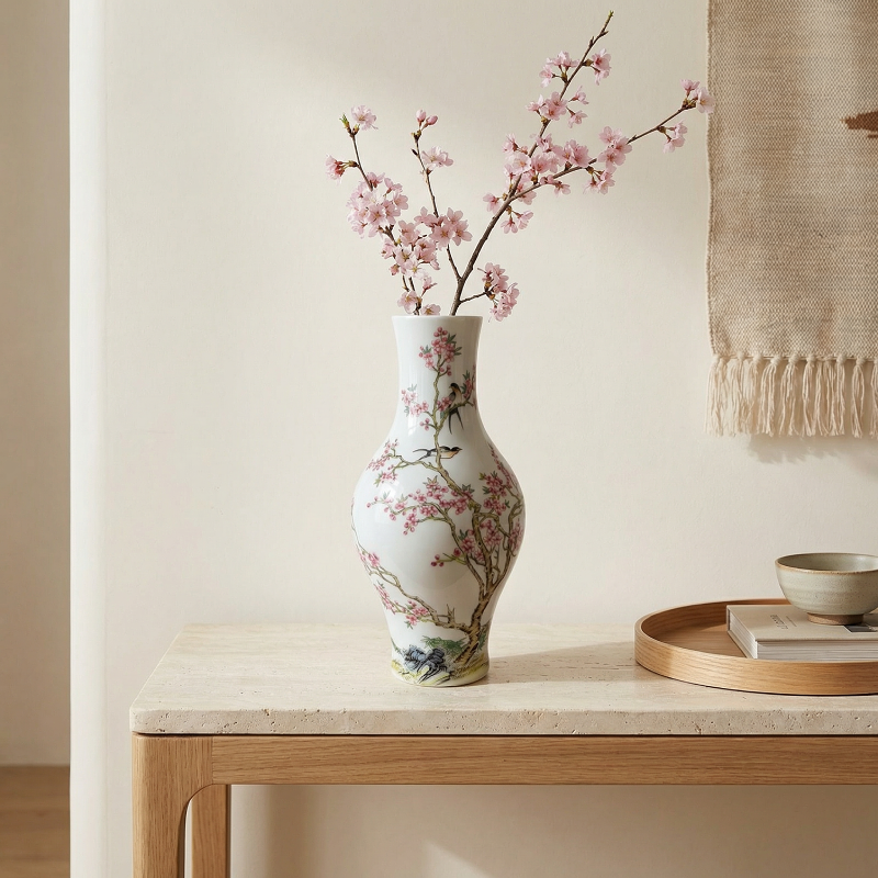 Vase porcelaine motifs fleurs de prunier blanc déco élégante