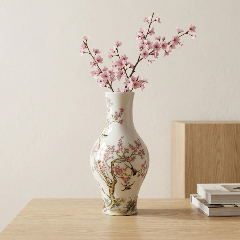 Vase porcelaine motifs fleurs de prunier blanc lifestyle