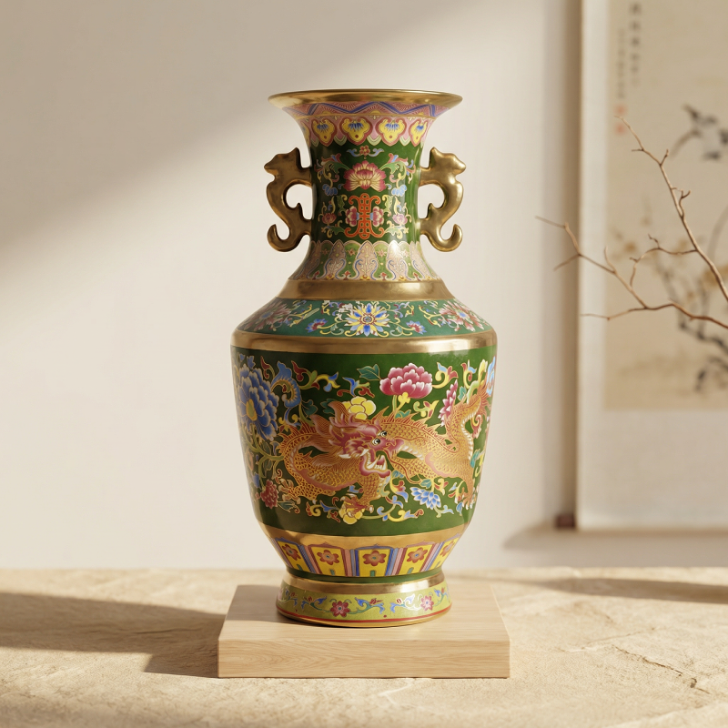 Vase porcelaine rétro chinois motifs double dragon