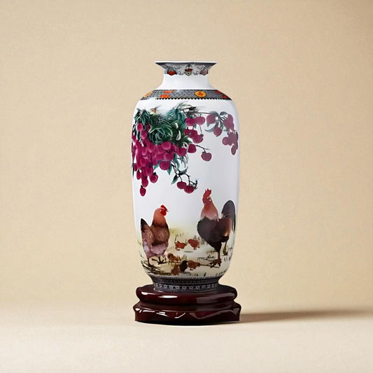 Vase vintage chinois coq