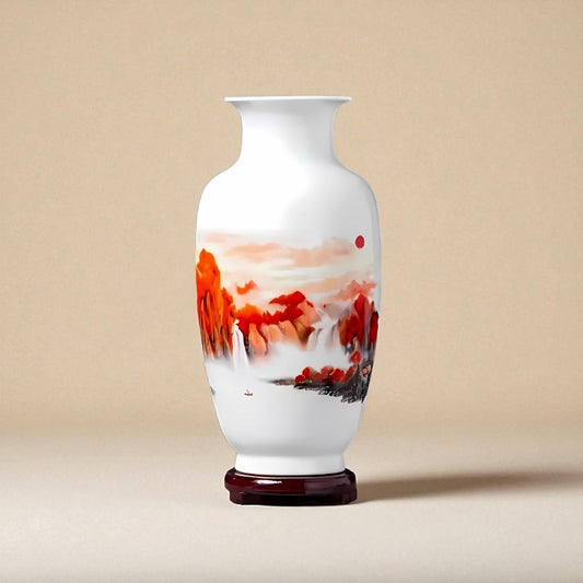 Vase vintage chinois paysage rouge