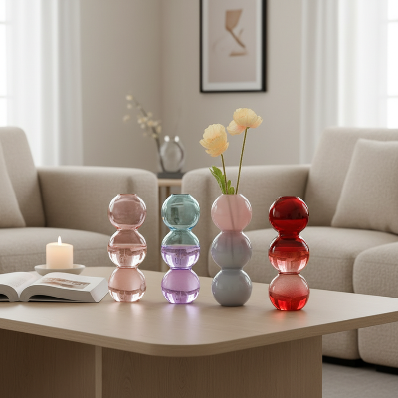 Vase en verre 3 boules blanc