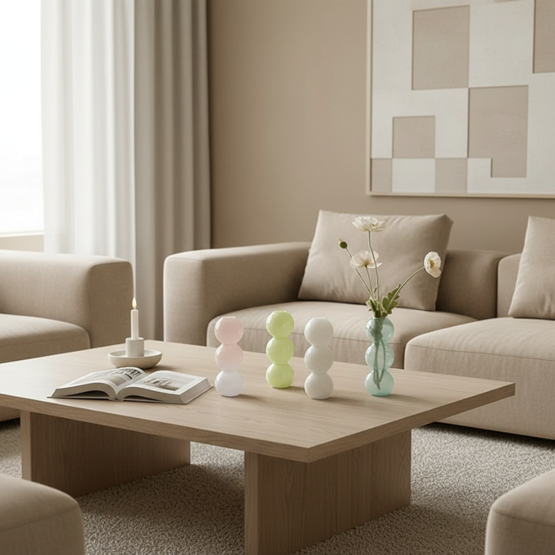 Vase en verre 3 boules jaune