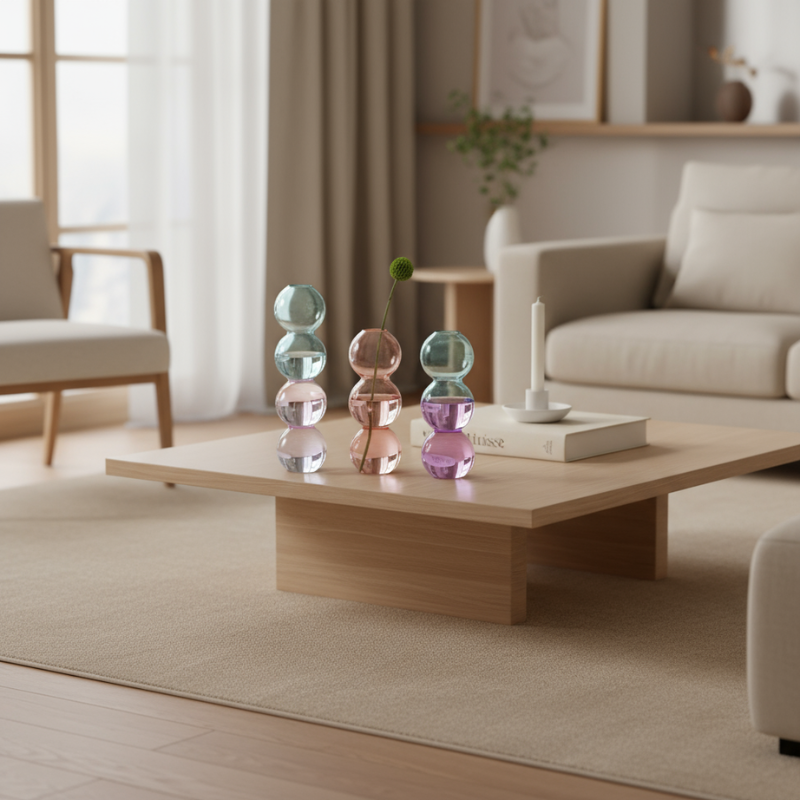 Vase en verre 4 bulles bicolore rose et vert