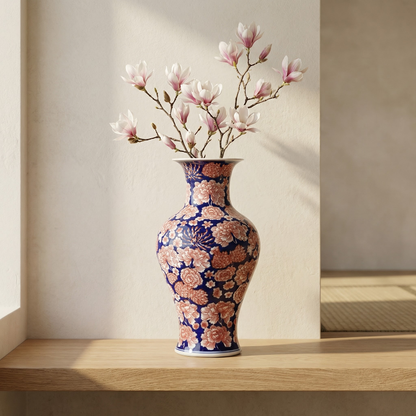 Vases en porcelaine bleu profond et motifs floraux rouges – Élégance asiatique raffinée L'UNIVERS DU VASE
