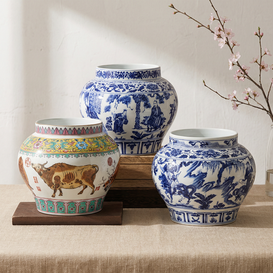 Vases porcelaine paysage chinois blanc et bleu