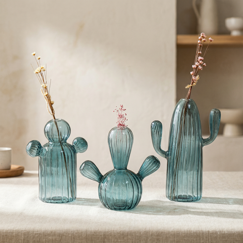 Vases verre cactus design végétal bleu collection