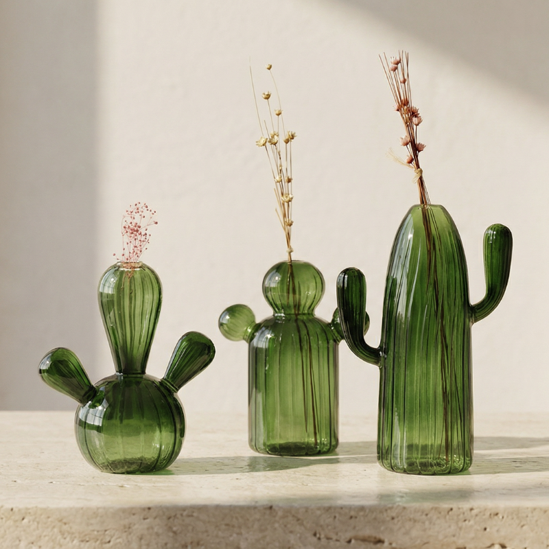 Vases verre cactus design végétal vert collection