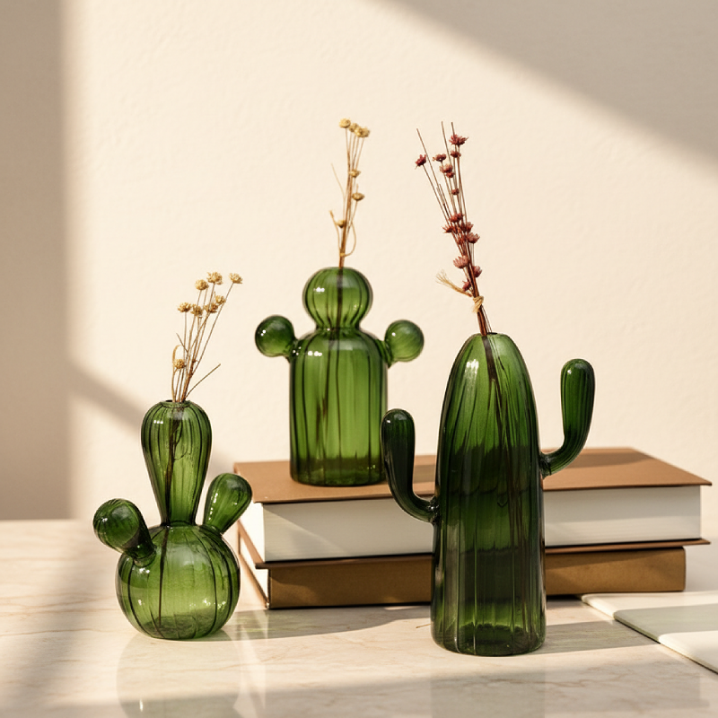 Vases verre cactus design végétal vert lifestyle