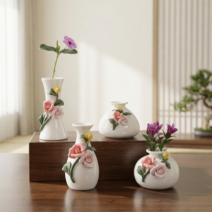 Vases en céramique roses en relief – Collection décorative élégante