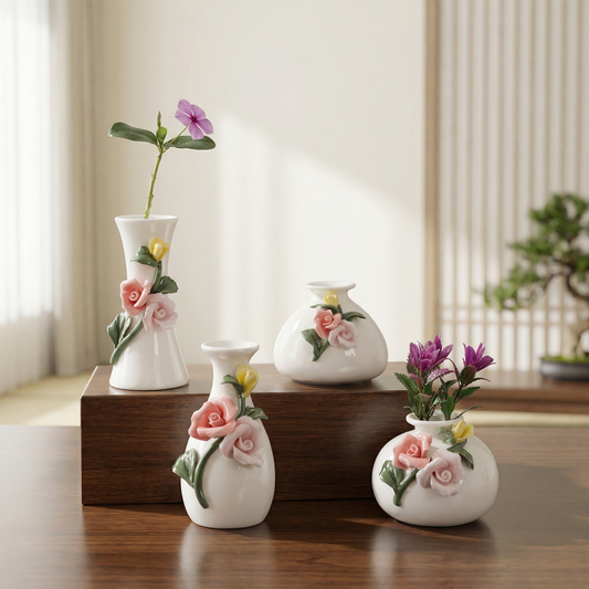 Vases en céramique roses en relief – Collection décorative élégante