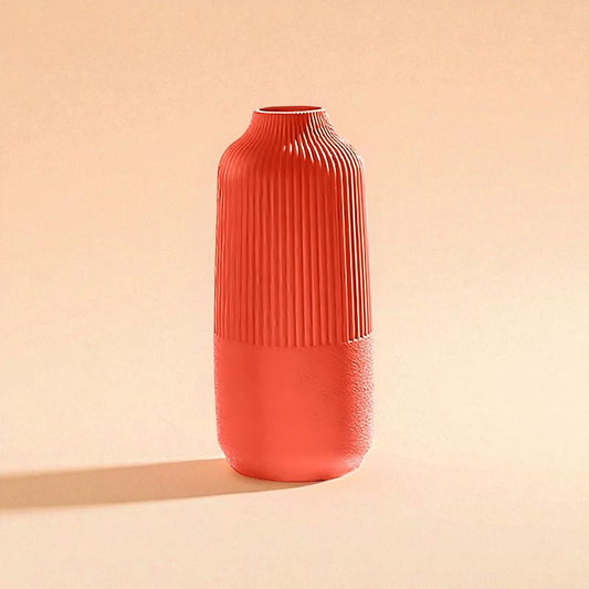 Vase strié cylindrique rouge
